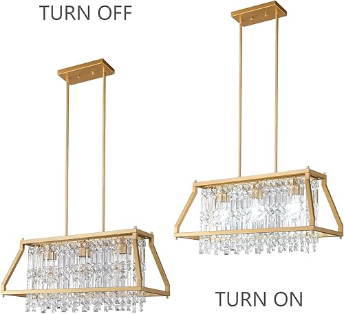 Miniatura 7 de LMQNINE Lámpara colgante de cristal de metal dorado para cocina, isla de comedor, sala de estar, techo plano e inclinado (rectangular, 25.98