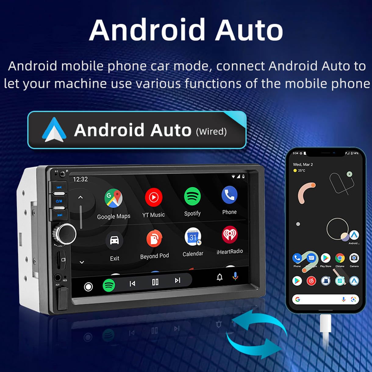 PolarLander Wired Carplay Android Auto Autoradio 2 DIN Car 7 Pulgadas LCD de Pantalla táctil Car Radio Player Bluetooth Car Audio Support Cámara de visión Trasera