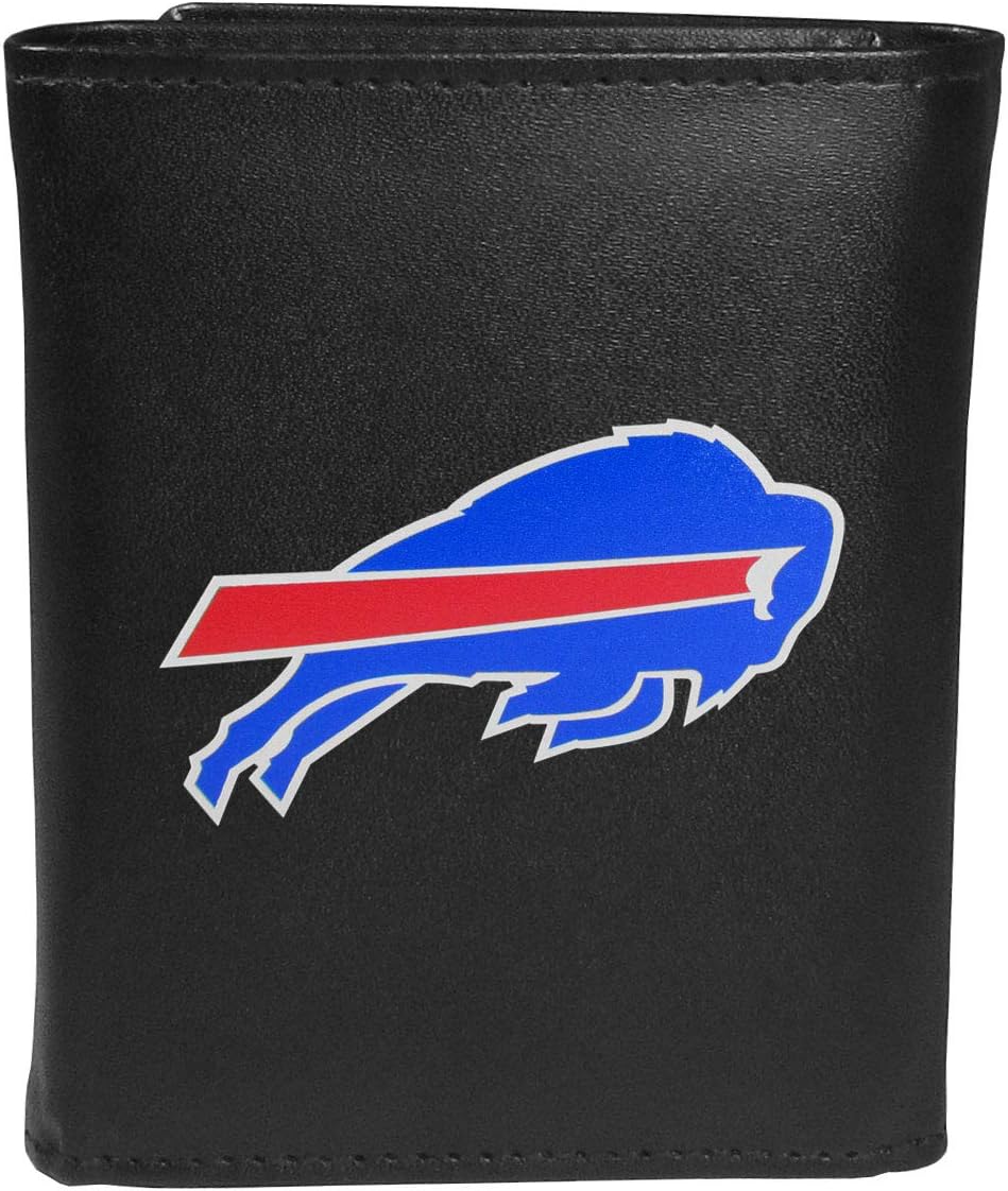NFL Buffalo Bills Mens Tri-fold Wallet & Steel Key Chain, Black, One Size
