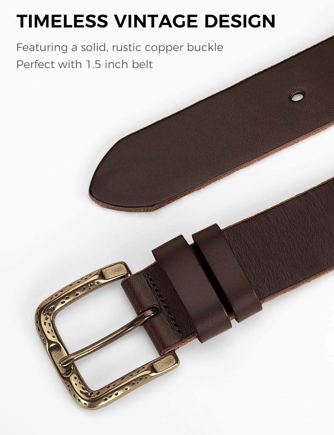 Men's Everyday Casual Belt - 1.5 Inch Full Grain Genuine Leather with Brass Buckle - Image 4