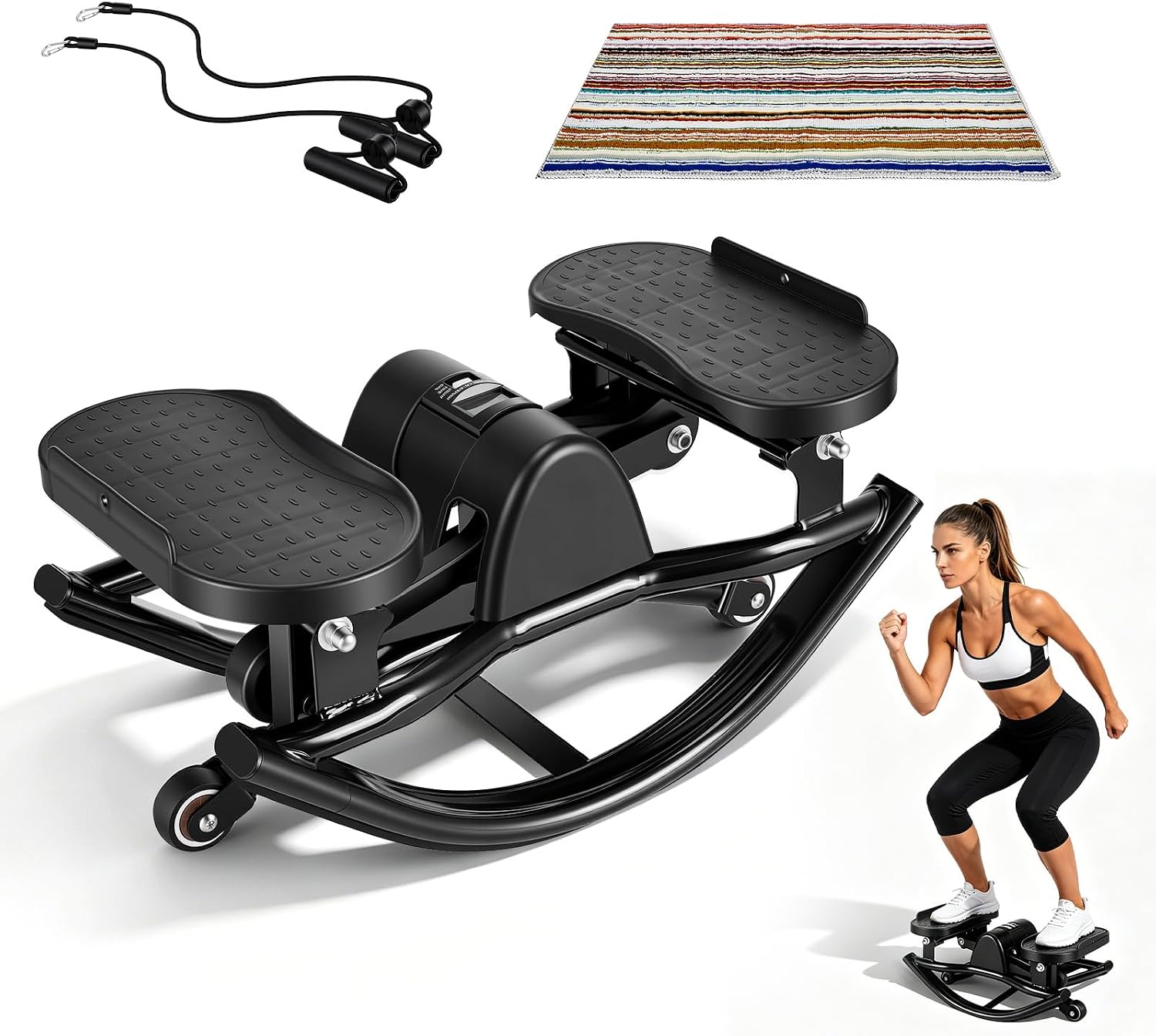 Rock Stepper Side to Side Lateral Motion Machine – Low-Impact Home Workout, Full-Body Engagement, Adjustable Resistance Bands + Digital Monitor, No Assembly Needed, Supports 250 lbs