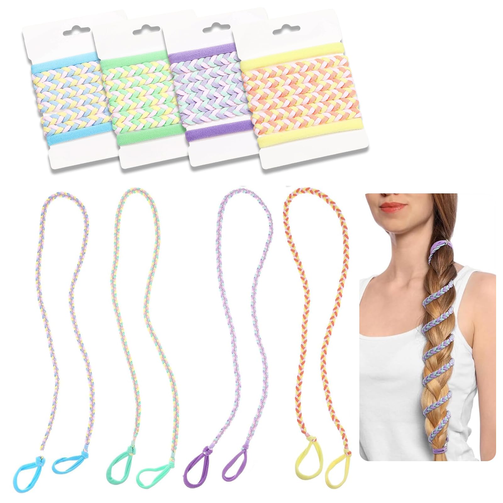4 Pcs Rip Hair Ties for Women Rip Sport Spiral Wrap Rip Hair ties Tangle Free Tide Tie Swimming Long Kids(Green + Blue + Purple + Yellow)