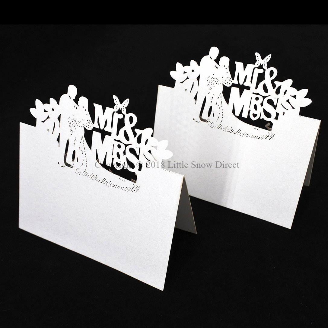 Little Snow Direct Wedding Party Name Place Cards For Table Decoration Pearlescent Laser Cut - 20pcs MR & MRS - White
