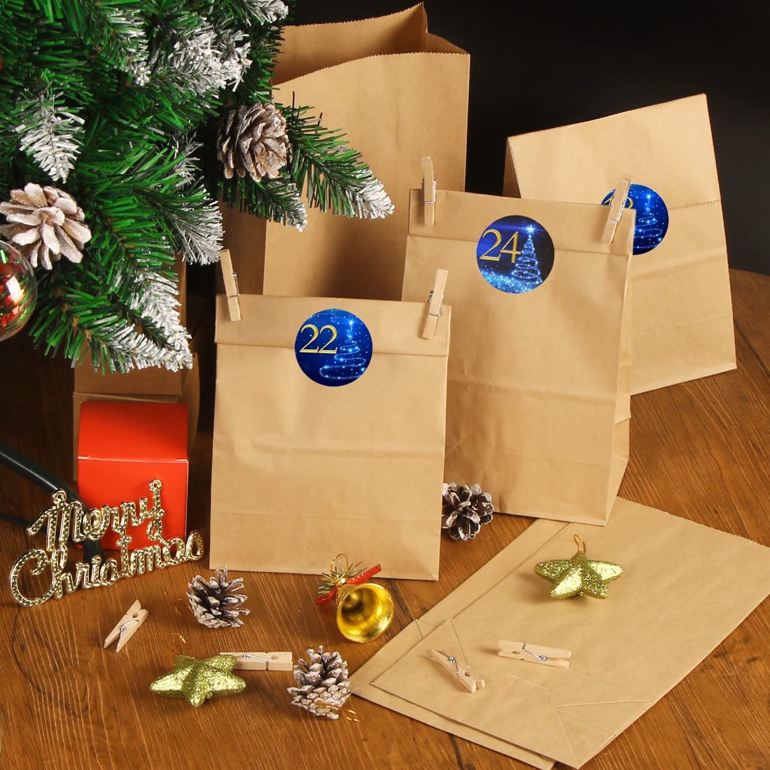 Wishstar 24 Pièces Calendrier De L Avent Sac En Papier, Sac Calendrier