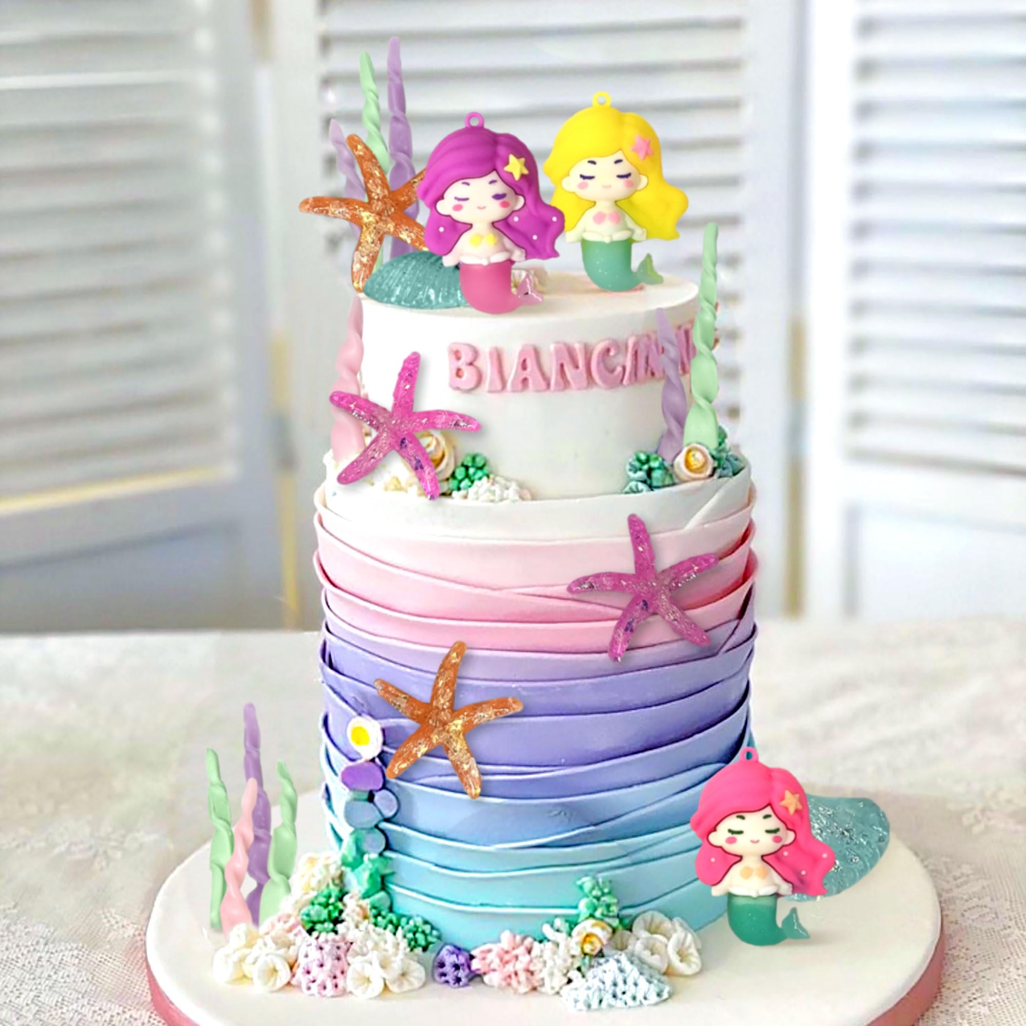 19PCS Luxury Mermaid Cake Topper Under the Sea Cake Decoration Seashell Decor Fish Tail Party Favors Mermaid Party Supplies Sea Star Decorations - Image 4