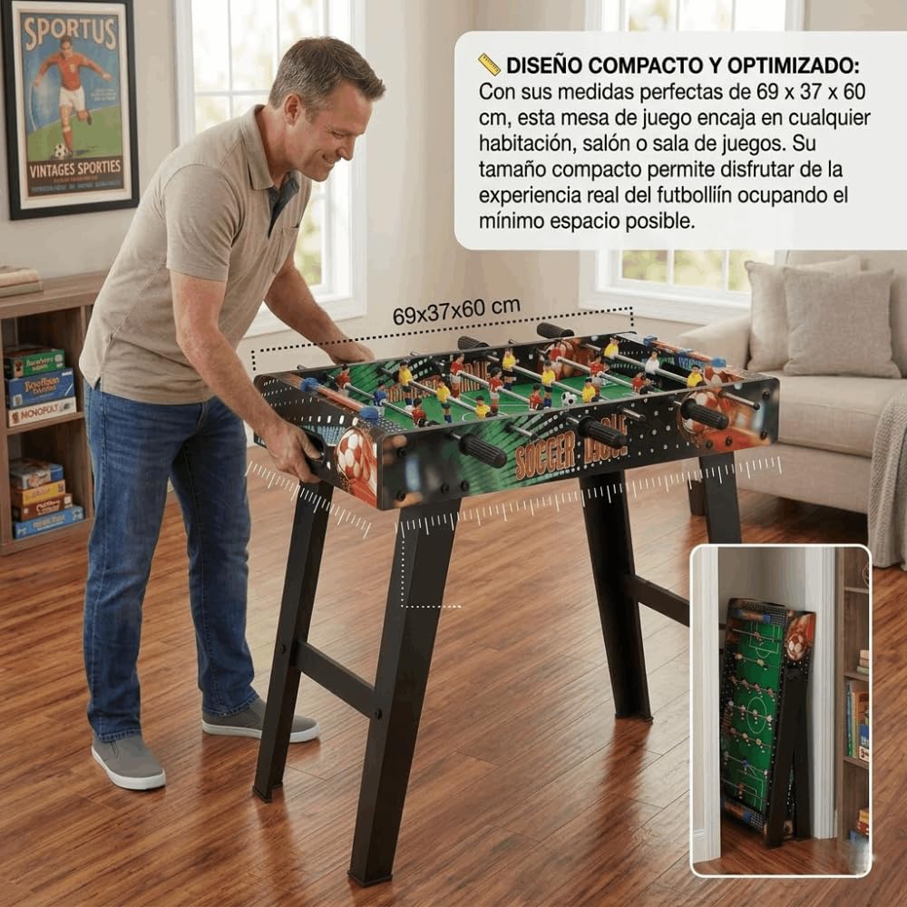 DEVESSPORT Mesa de Juego | Futbolín, Hockey o Billar con Patas | Compacta 69x37x60 cm con Accesorios Incluidos | Ideal para Niños y Adultos | Diseño Estable y Fácil de Usar