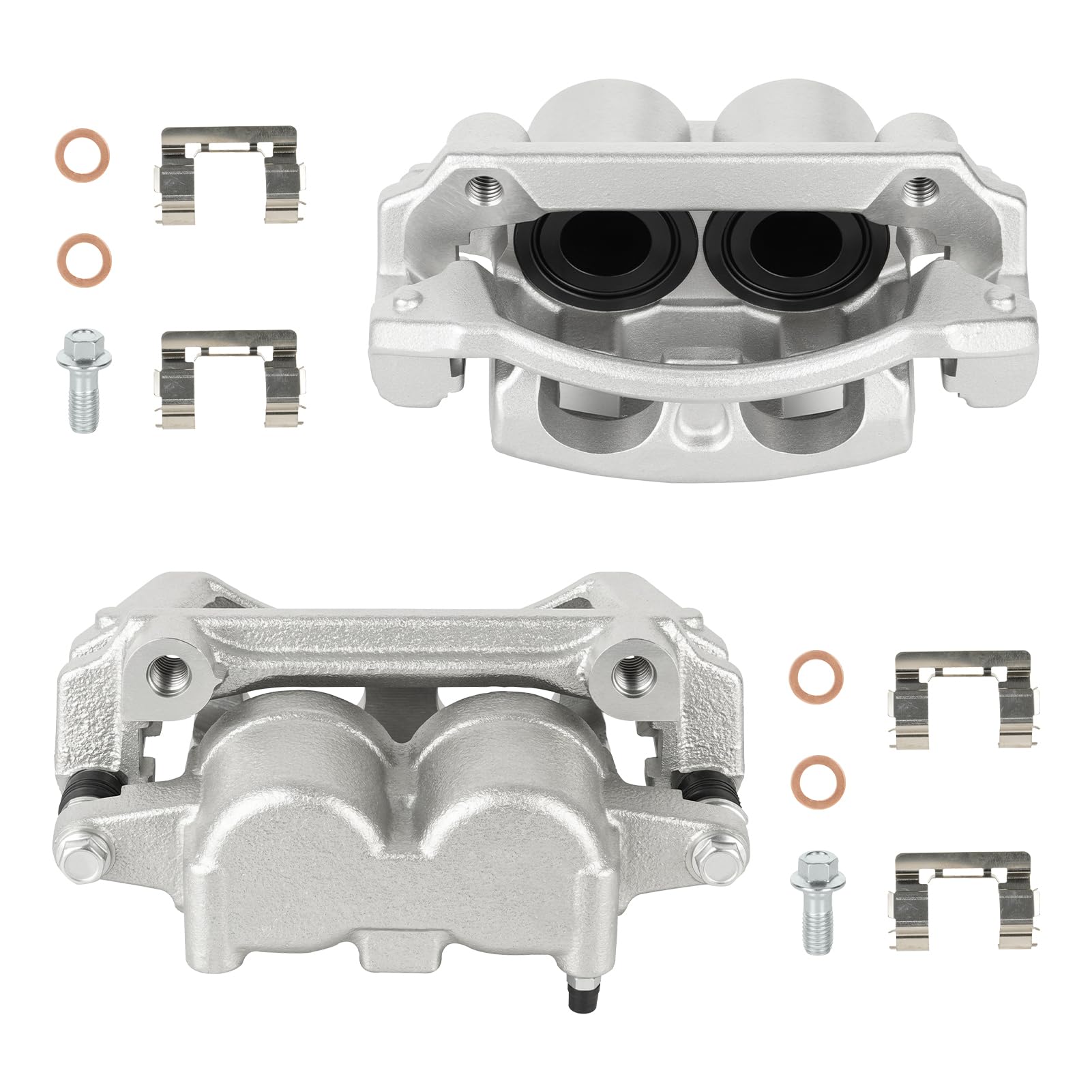 Front Disc Brake Caliper Assembly with Bracket fit for 2003-2004 Dodge Dakota 4.7L, M10 X 1.0-Bleeder Port Size, Front Left and Right Caliper set with 2PC, 18-B4863 + 18-B4862