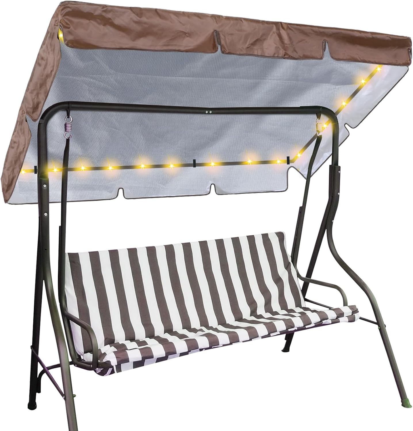 LED Lighted Patio Swing Canopy Replacement Top Waterproof LED Porch Swing Canopy Cover 2-3 Seat Shade Awning Covers for Garden Outdoor Yard Park(77 x 49 Inch,Beige)