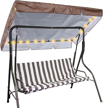 LED Lighted Patio Swing Canopy Replacement Top Waterproof LED Porch Swing Canopy Cover 2-3 Seat Shade Awning Covers for Garden Outdoor Yard Park76.8 x 48.4 Inch,Brown