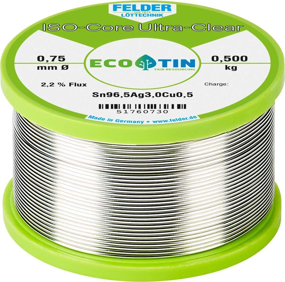 ISO-Core Ultra Clear SAC305 - Stagno per saldare Bobina Sn96,5Ag3Cu0,5, 0,500 kg, 0,75 mm