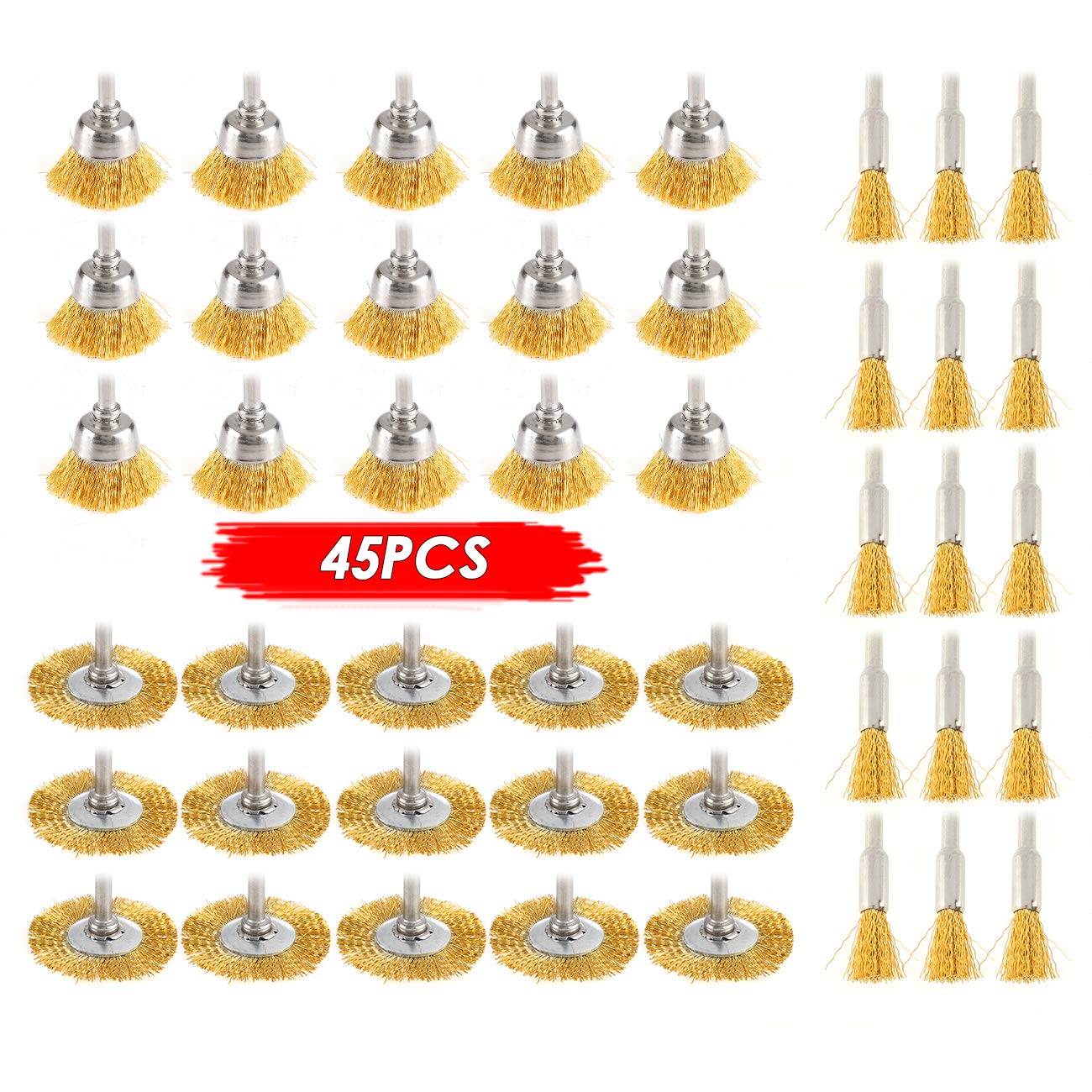 WENHUALI 5 Pcs Drill Wire Brush Set, Heavy Duty Wire Brush Wheel For Drill, 1/4'' Hex Shank Wire Brush Drill Attachments Coarse Carbon Steel Crimped, Great For Cleaning Rust, Paint, Abrasive