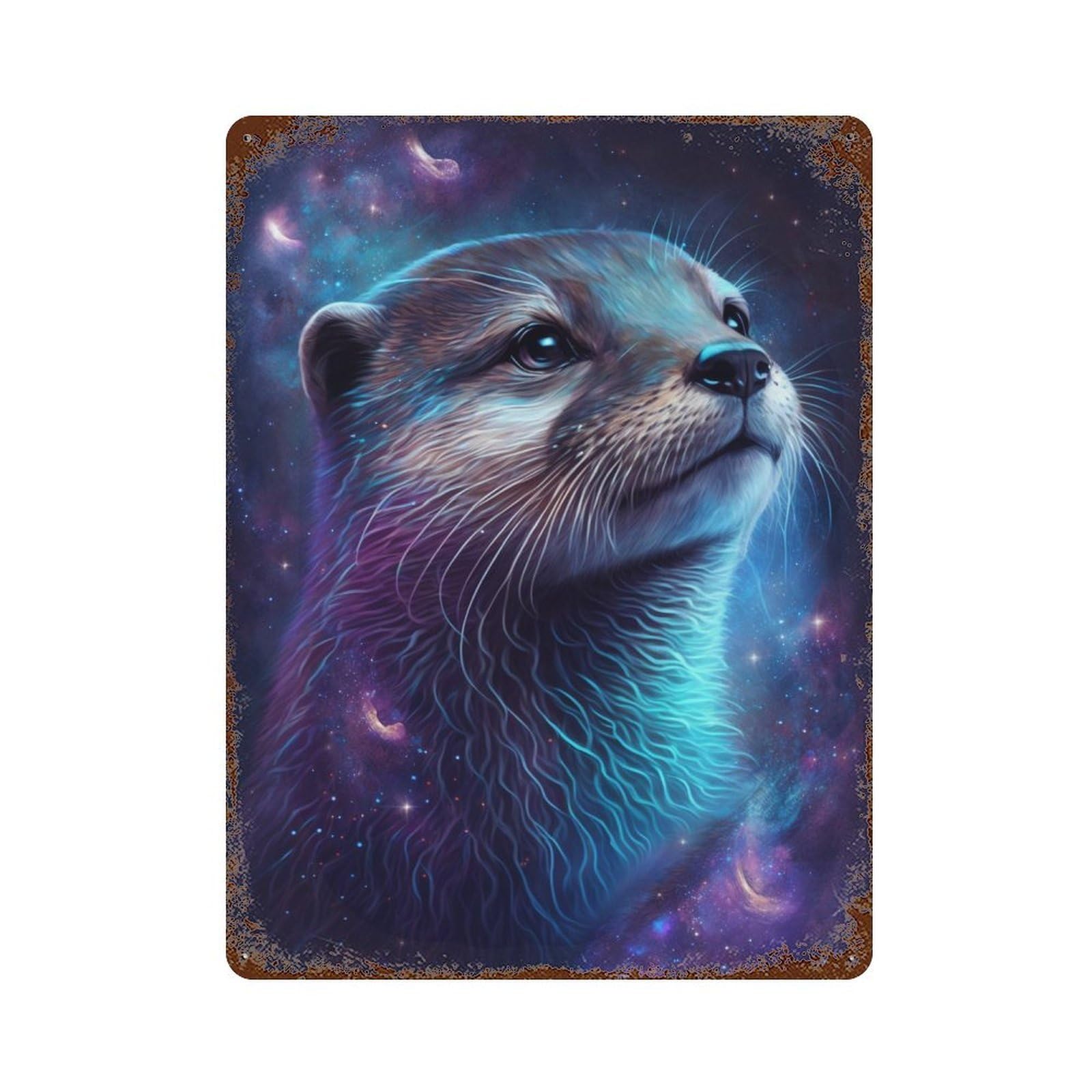 Space Otter Portrait -2 Weathered Tin Sign 15.7"x11.8", for Basement, Hobby Room And Garage Decor, Rustic Home Decor