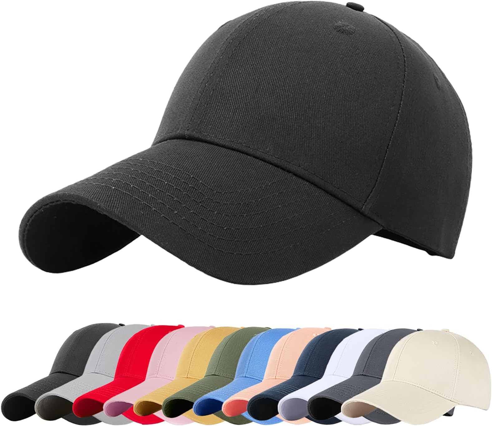 Plain Baseball Cap, Unisex Classic 6 Panel Adjustable Casual Cotton Snapback Closure Anti UV Summer Sports Sun Visor Hat