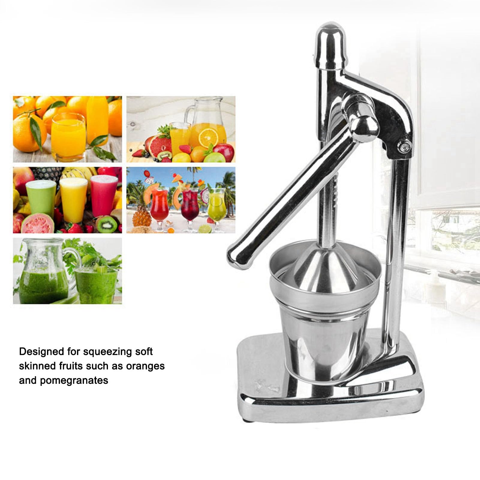 Manueller Orangenpresse aus Edelstahl 304 – Ergonomischer Zitruspresse mit Hebelgriff für Saft von Orangen und Granatäpfeln