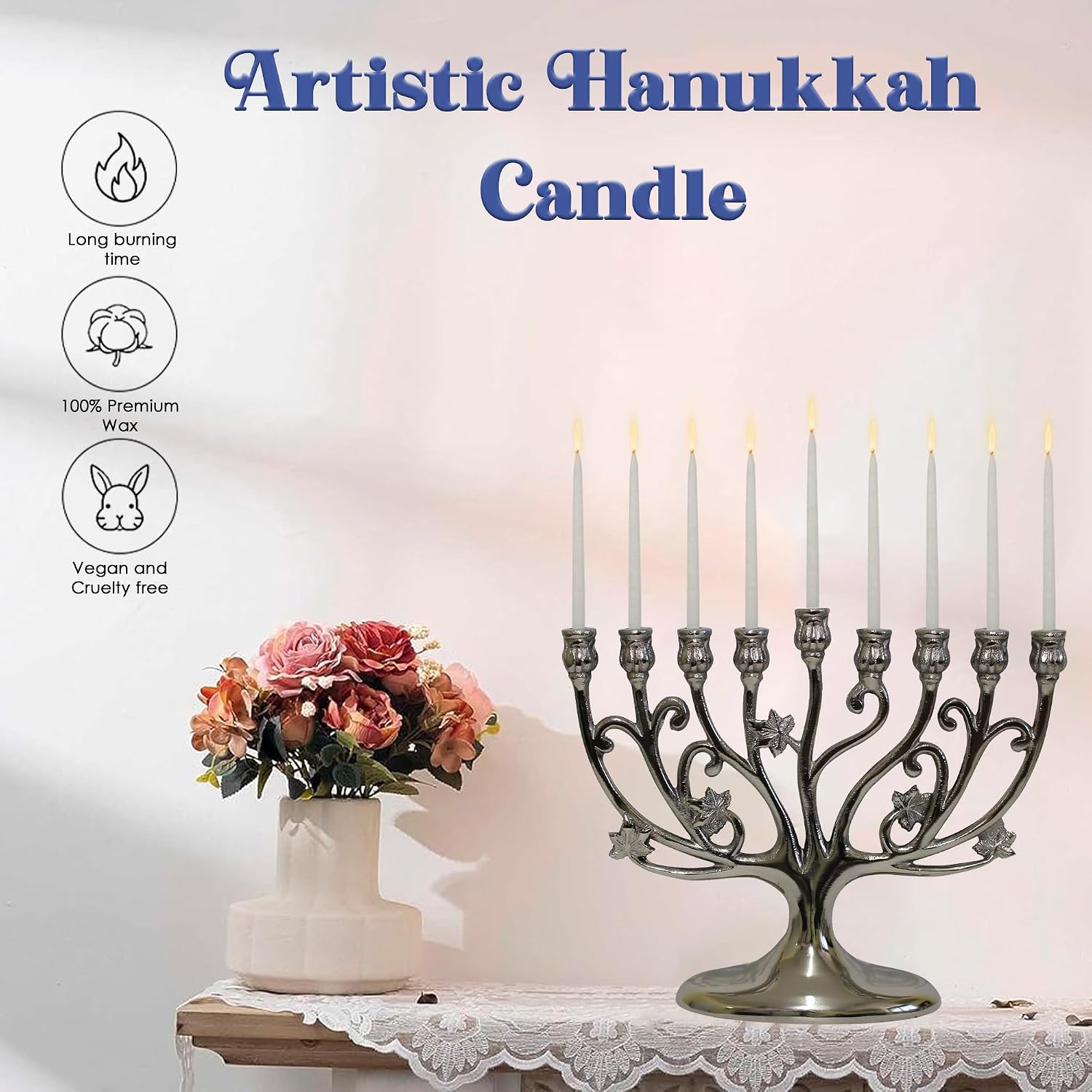 Majestic Giftware Hanukkah Candles - CP-WT | 45 Dripless Handcrafted 5" Chanukah Candles for All 8 Nights of Hanukkah | Premium Quality Wax | Perfect Judaica Gift (White)