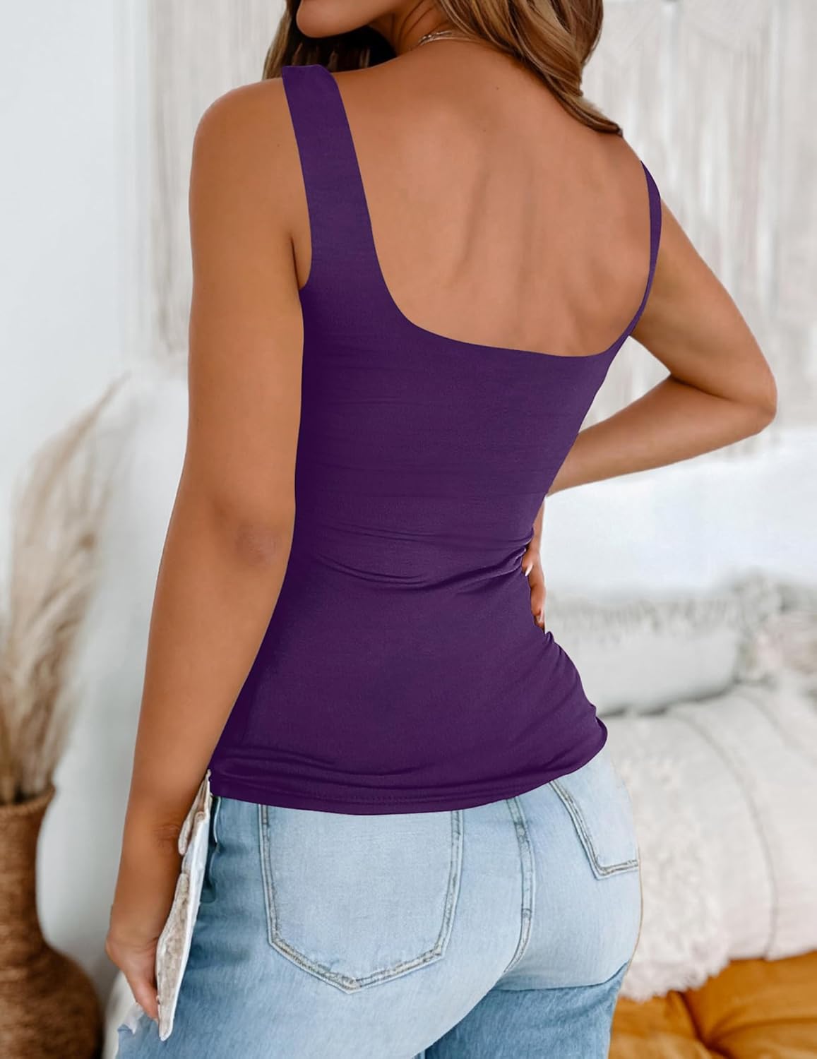 Zeagoo Women's Square Neck Double Lined Tank Tops Cute Summer Tops Slim Fit Basic Sleeveless Shirts - Image 4