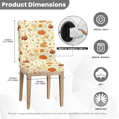 Miniatura 7 de HUGS IDEA Cute Turkey Dining Room Chair Covers Pumpkin Kitchen Chair Covers 6 Pack Stretch Dining Chairs Cover Cubre Sillas para Comedor Washable