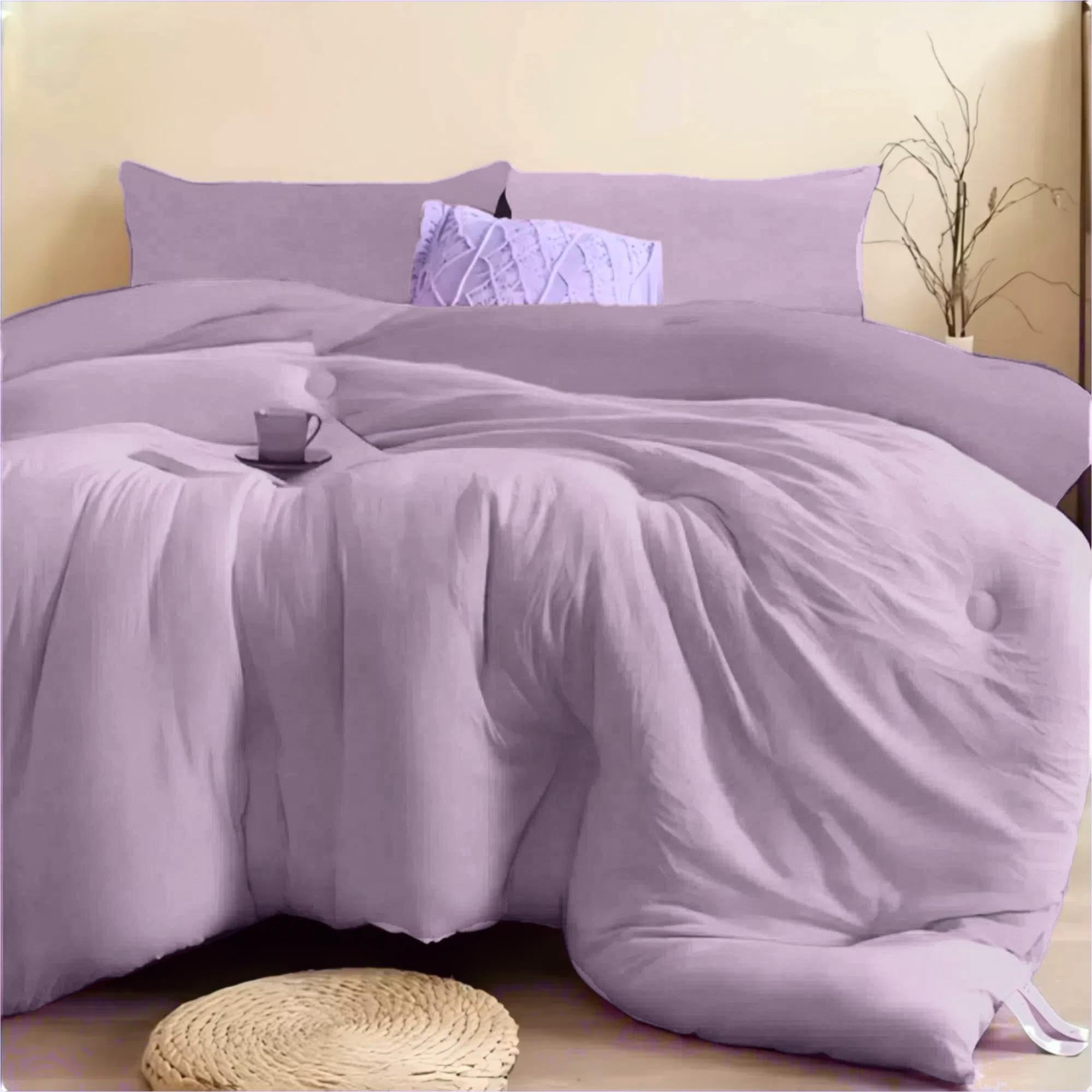 SDIII 3PCS Purple Comforter Set Queen with 2 Pillowcases, Brushed Microfiber Lightweight Lavender Comforter Queen, All Season Soft Bedding