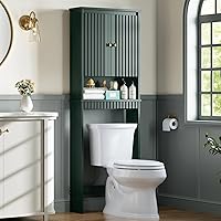 Baztin Forest Green Fluted Door Over Toilet Storage Cabinet with Adjustable Shelves - Space-Saving Bathroom Organizer 68"H
