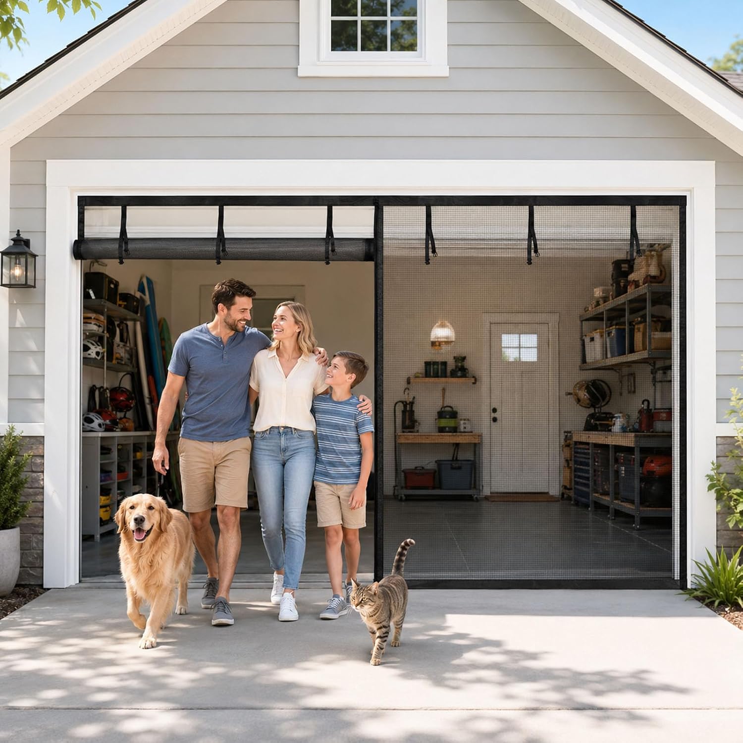 16x7FT Garage Door Screen for 2 Car Garage, Magnetic Screen Door Mesh | 2 Car Garage Door Screen, Door Screen Magnetic Closure Heavy Duty, Retractable Garage Door Screens Fiberglass Mesh Net