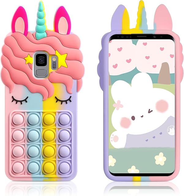 Vunake for Samsung S9 Case Galaxy S9 Fidget Case for Kids Girls Push Bubble Poppet Phone Cover Protective Bumper Cover Soft Silicone Shockproof Phone Case Cover for Samsung Galaxy S9 - Rainbow Unicorn