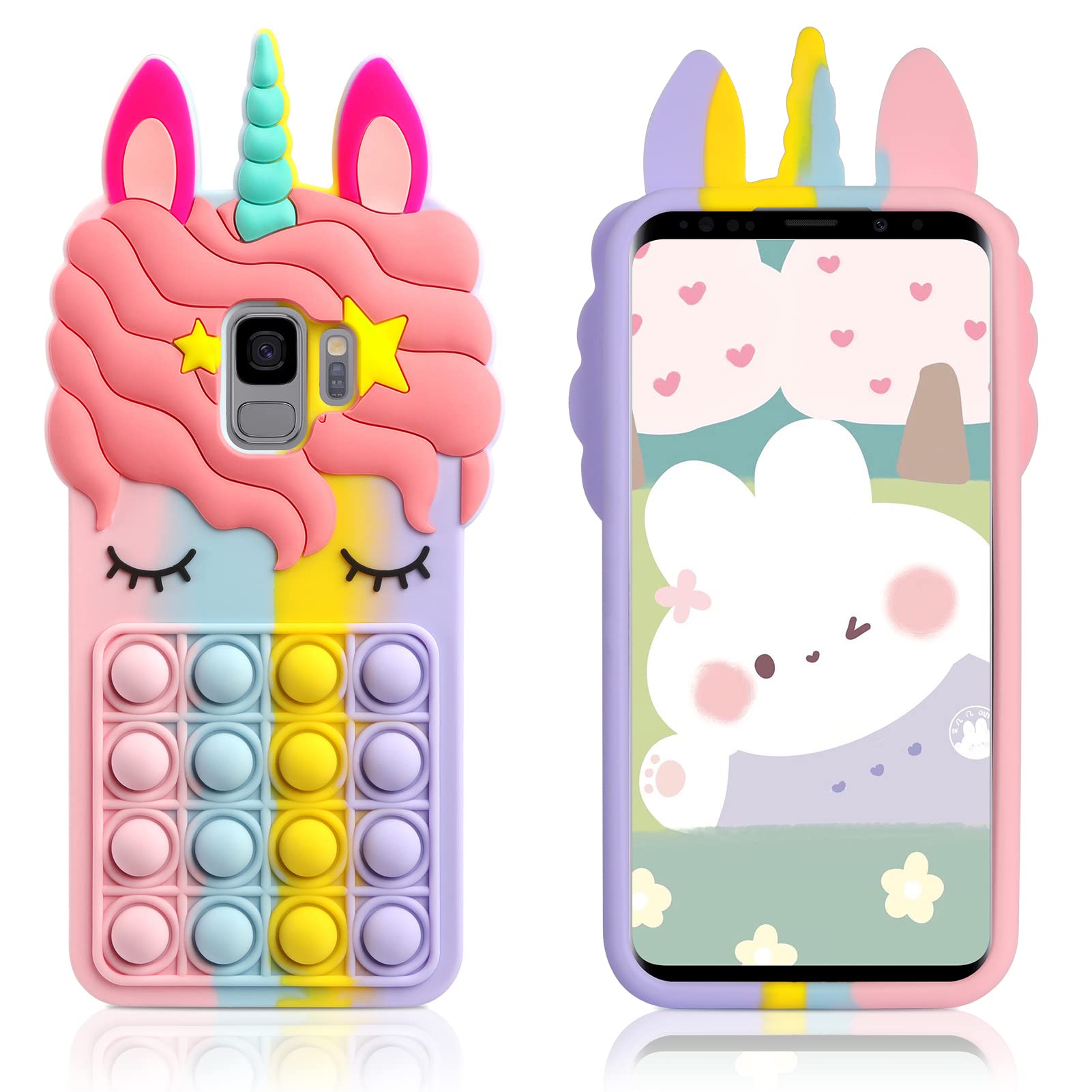 VUNAKEfor Samsung S9 Case Galaxy S9 Fidget Case for Kids Girls Push Bubble Poppet Phone Cover Protective Bumper Cover Soft Silicone Shockproof Phone Case Cover for Samsung Galaxy S9 - Rainbow Unicorn