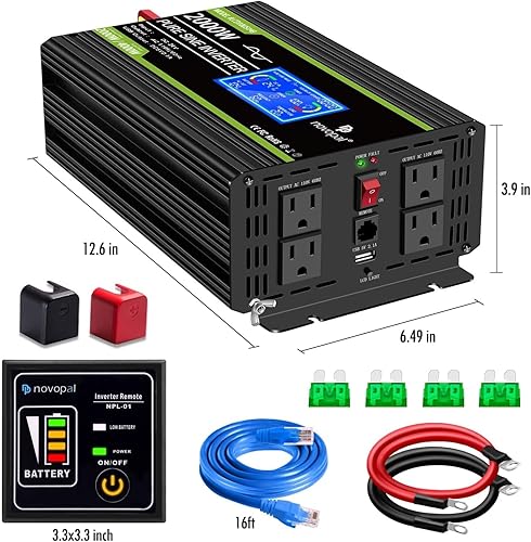 Miniatura 14 de Novopal Inversor de corriente de onda sinusoidal pura de 1000 W, convertidor de corriente de 12 V CC a 110 V/120 V CA, 4 salidas de CA, inversor