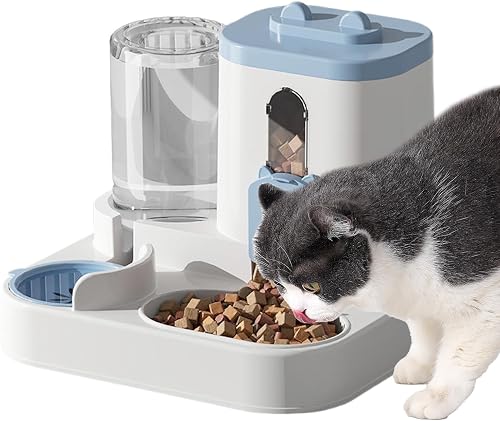 Distributeur Croquettes Chat Automatique 2 en 1 PP 2.2L Distributeur Croquettes Et 0.8L Fontaine A Eau Combo Mangeoire avec Gamelle Grande Capacité pour Friandises Bol pour Chiots Petits Et Moyens - 7