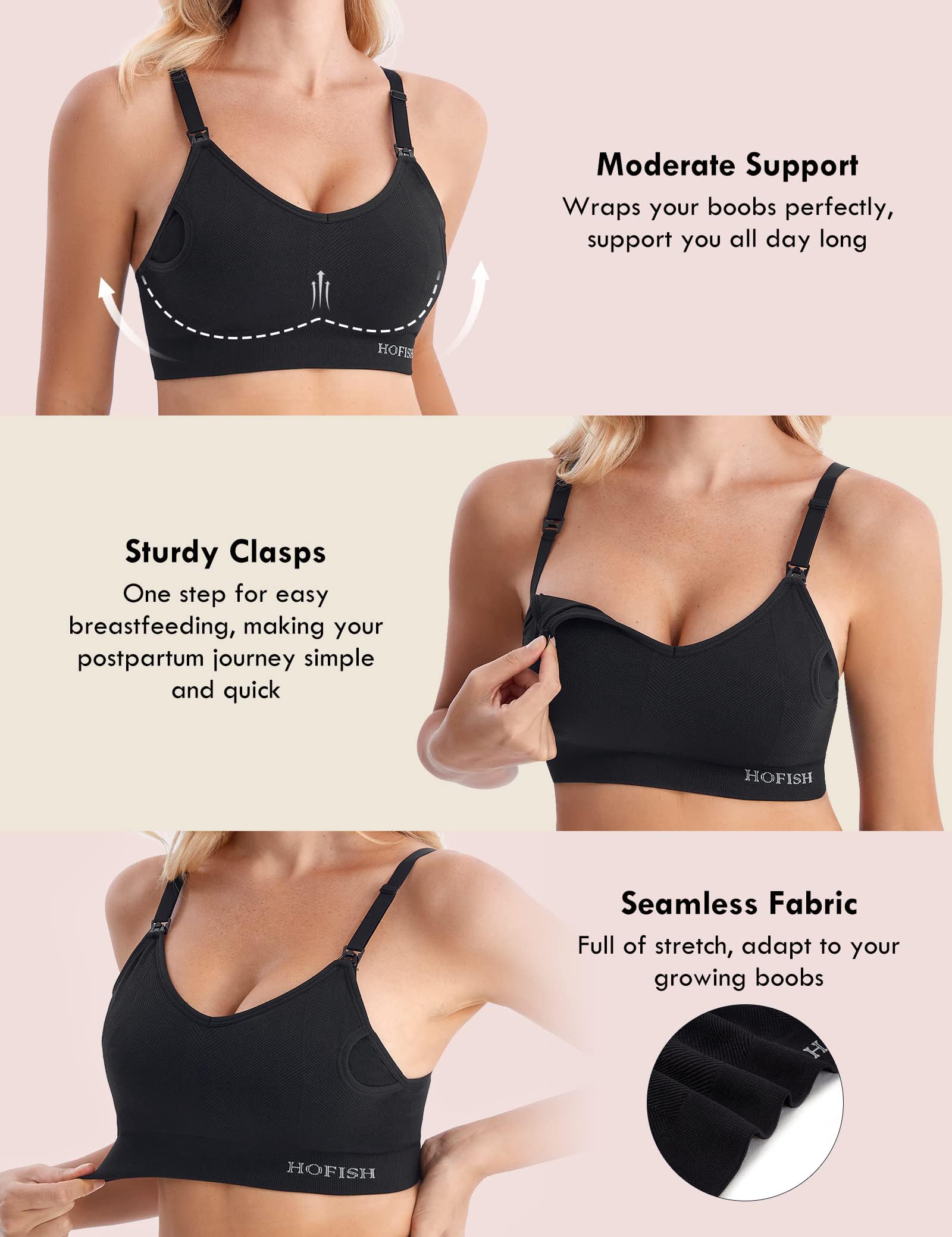 HOFISH Confezione da 3 reggiseni premaman per allattamento al seno da donna, senza cuciture, senza fili, per tutti i giorni per l'allattamento al seno e la gravidanza bralette