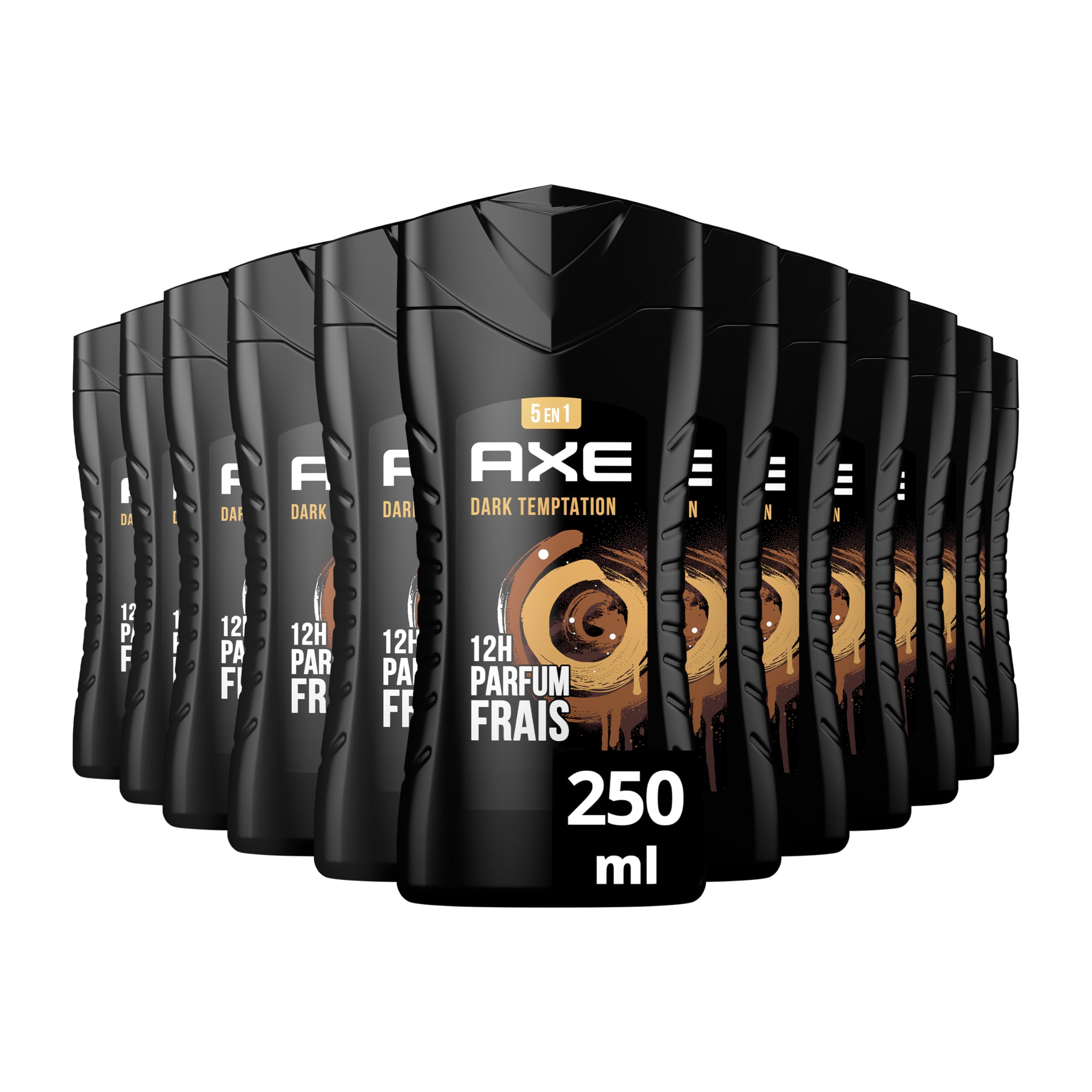 AXE - Gel Douche Homme 5en1 Dark Temptation - 24h Hydratant - 87% d'Ingrédients d'origine naturelle - parfum chocolat gourmand (lot de 12x 250ml)