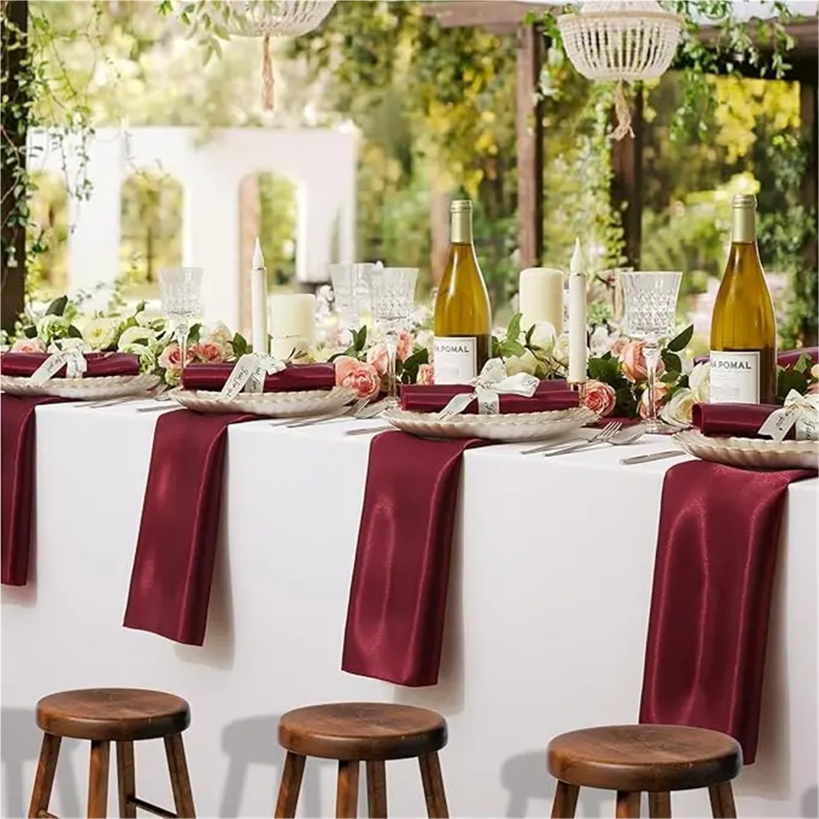 Kitchen Tovaglioli Stoffa 60 Pack 30X30cm Wine Red Satin Table Napkins Soft Smooth Cloth Silky For Restaurant Party Decoration