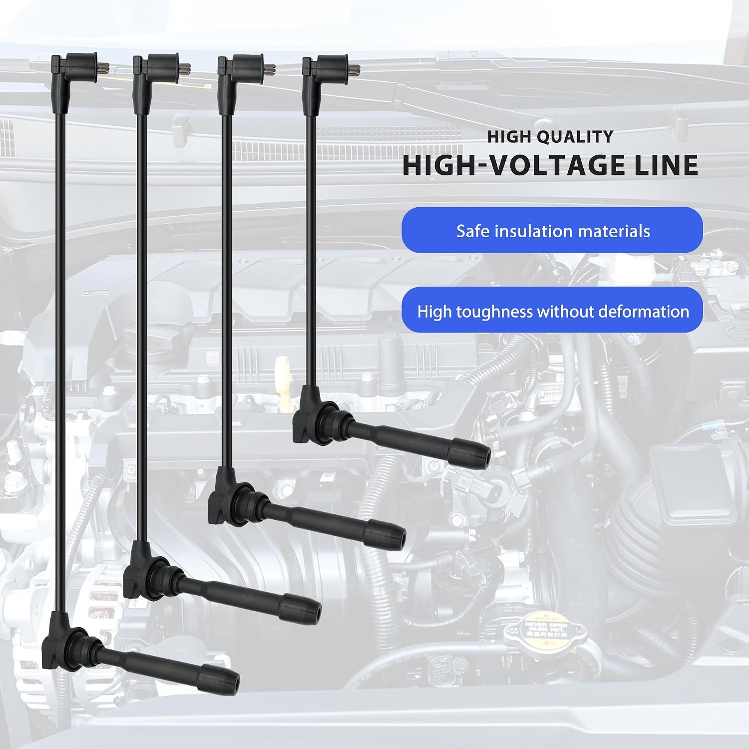 Ignition Spark Plug Wires Set of 4 Compatible with Hyundai Elantra 1996-2012, Tucson & Kia Soul Sportage Spectra Spectra 5, 1.8L 2.0L Replace 671-4239 27501-23B070 671-4239