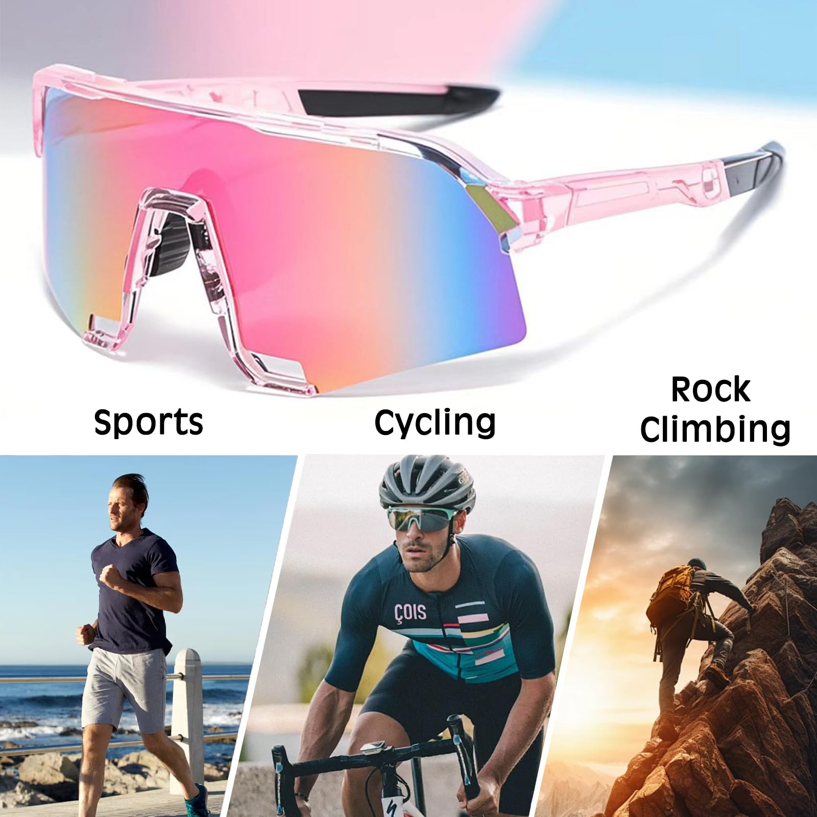 Okulary do biegania dla kobiet, okulary rowerowe dla mężczyzn, okulary sportowe z ochroną UV400 dla mężczyzn i kobiet, okulary rowerowe z smyczą na zewnątrz, odporne na wiatr, do jazdy