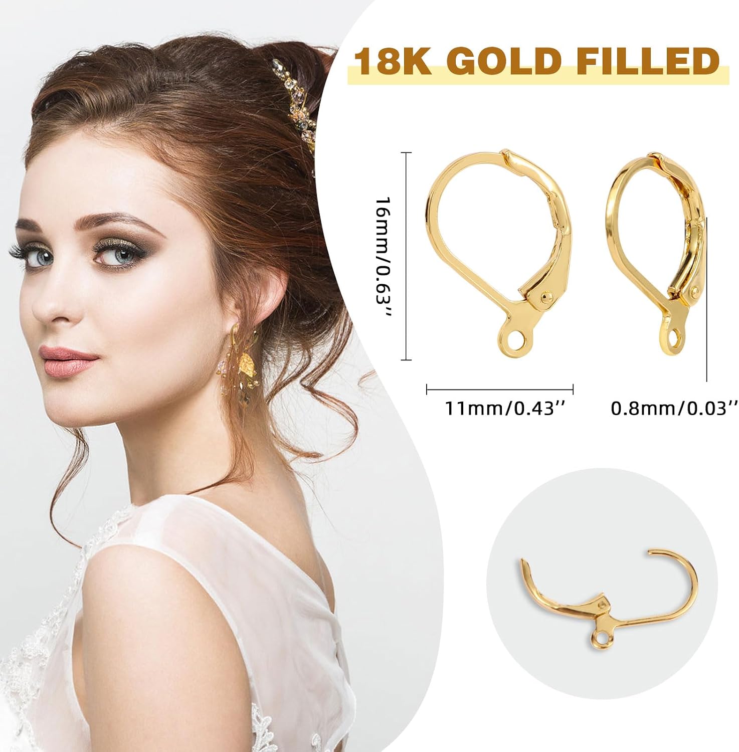 18K Gold Filled Dangle Ear Wires Hypoallergenic Tarnish Resistant Leverback French Findings for Jewelry Making