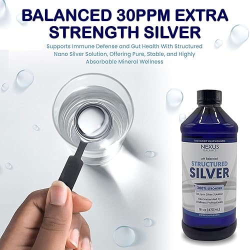 Miniatura 5 de Suplemento líquido de plata estructurada alcalina 30PPM - Apoyo a la salud inmune e intestinal - Solución nano plata extra fuerte - Sin aditivos y