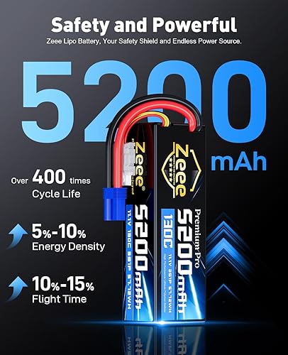 Miniatura 4 de Zeee Premium Pro 3S Lipo Battery 5200mAh 11.1V 130C RC Lipo Estuche rígido con conector EC5 para modelos RC Car Truck Boat Helicopter Airplane