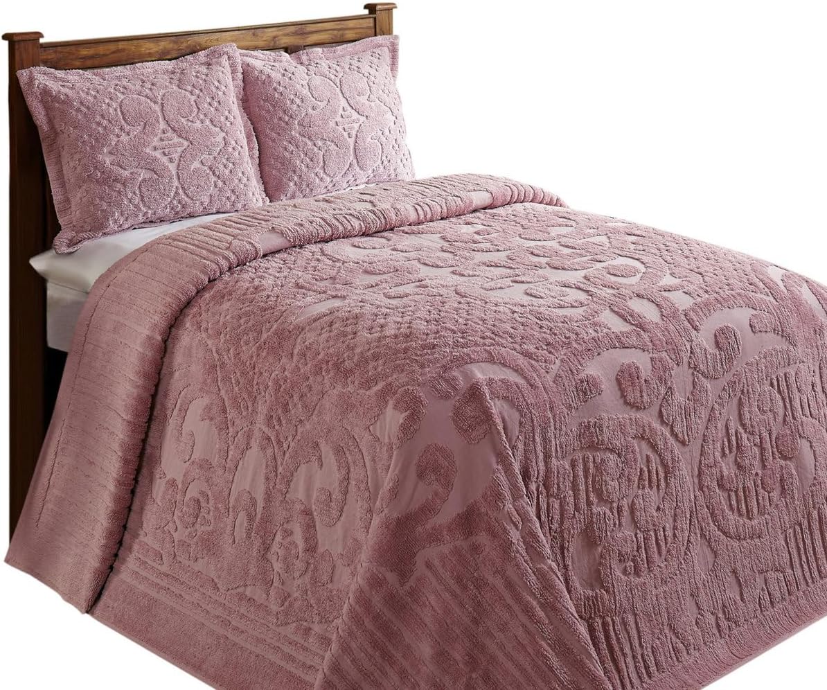 Elegant Intricated Texture Medallion Pattern100% Cotton 1 Piece Tufted Chenille Bedspread Twin Size | All Season Purple Plum Western Bedding Aesthetic Look Luxury Coverlet Soft Cozy Plush Feel