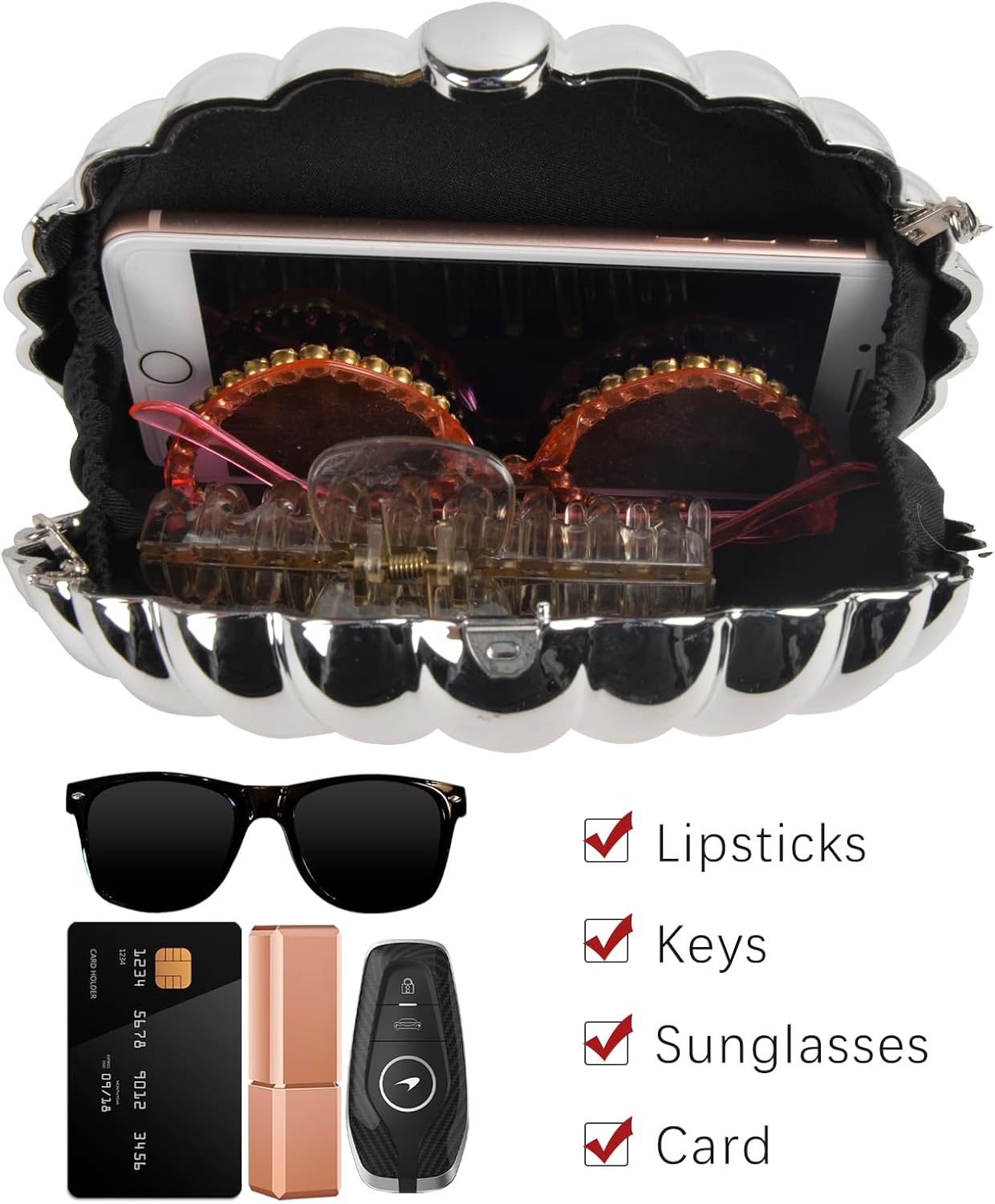 QZUnique Conch/Shell Shoulder Handbag Novelty Chain Strap Purse Acrylic Fashion Crossbody Evening Bag Clutch for Women Girl