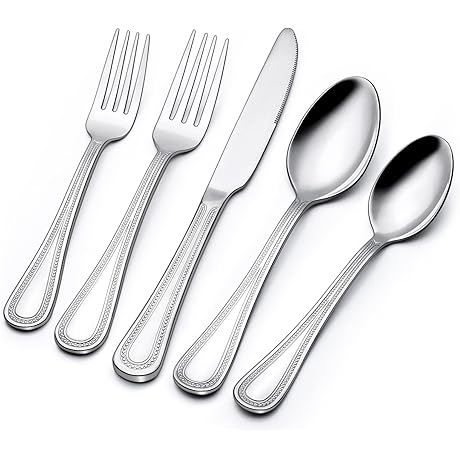 Beaded Handle 60-Piece Silverware Set for 12 [Spoons, Silverware Set of 12]