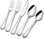 40 Piece Silverware Set for 8, Terlulu Stainless Steel Flatware Set, Mirror Polished Cutlery Set Utensil Set, Tableware Include Forks Spoons Knives for Home Restaurant, Beaded Handle, Dishwasher Safe
