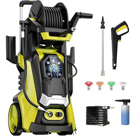 Electric Pressure Washer 4200 PSI +2.8 GPM Power Washers Electric Powered with Three Modes of Touch Screen Adjustable Pressure,4 Nozzles and Foam Cannon Hose Reel Car Washer Cleaner for Home/Patio