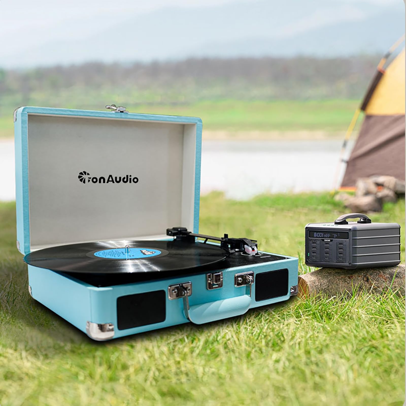 Giradischi Bluetooth in Vinile - Dischi in Vinile da 7/10/12", 33/45/78 Giri, Design Portatile a Valigia, 2 Altoparlanti Stereo, Pelle, intrattenimento Domestico e Decorazione, Blu