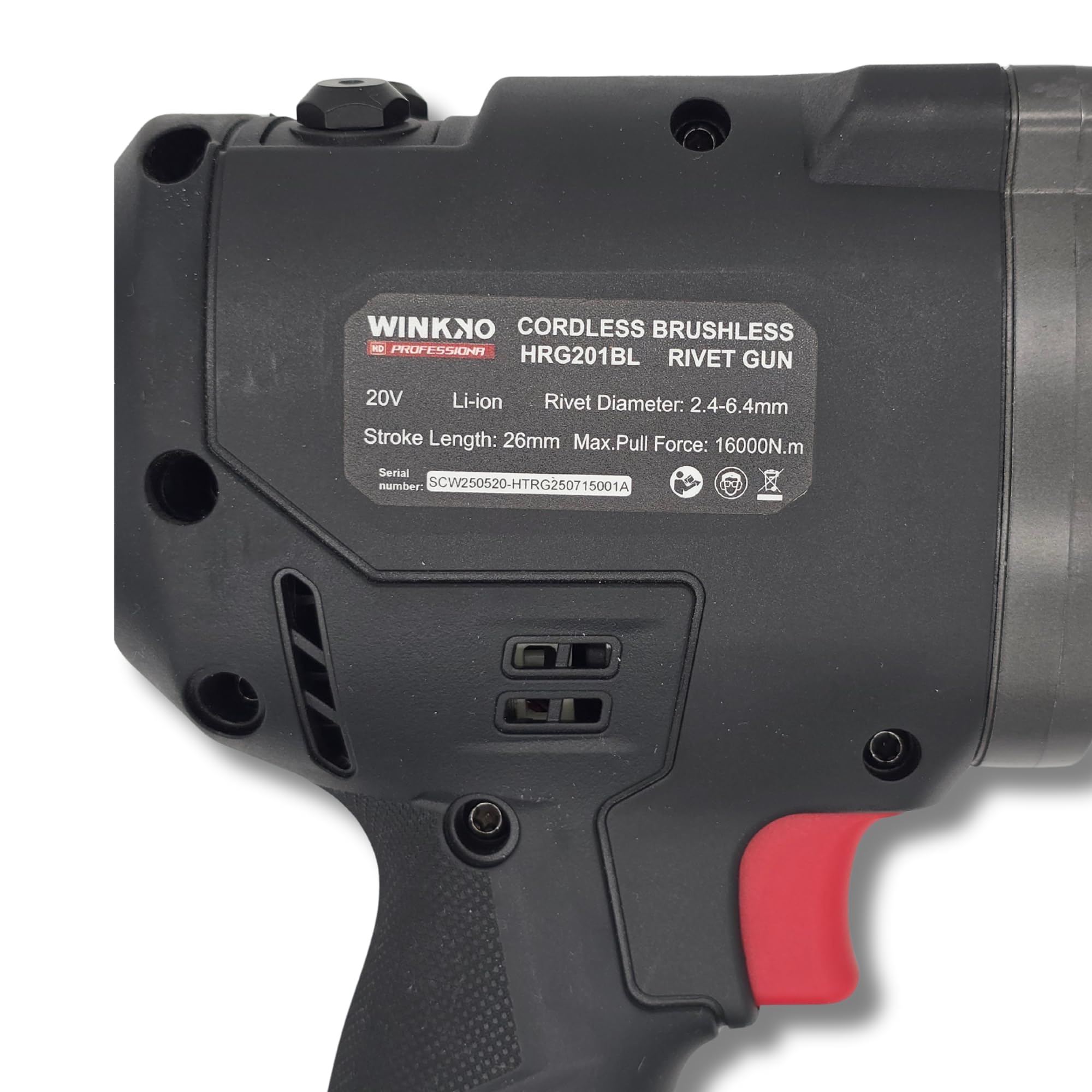 Remachadora Eléctrica Industrial Brushless 20V 4.0Ah, 2.4 a 6.4 mm, 16000N de Fuerza, 2 Baterías, Cargador y Maletín Resistente.