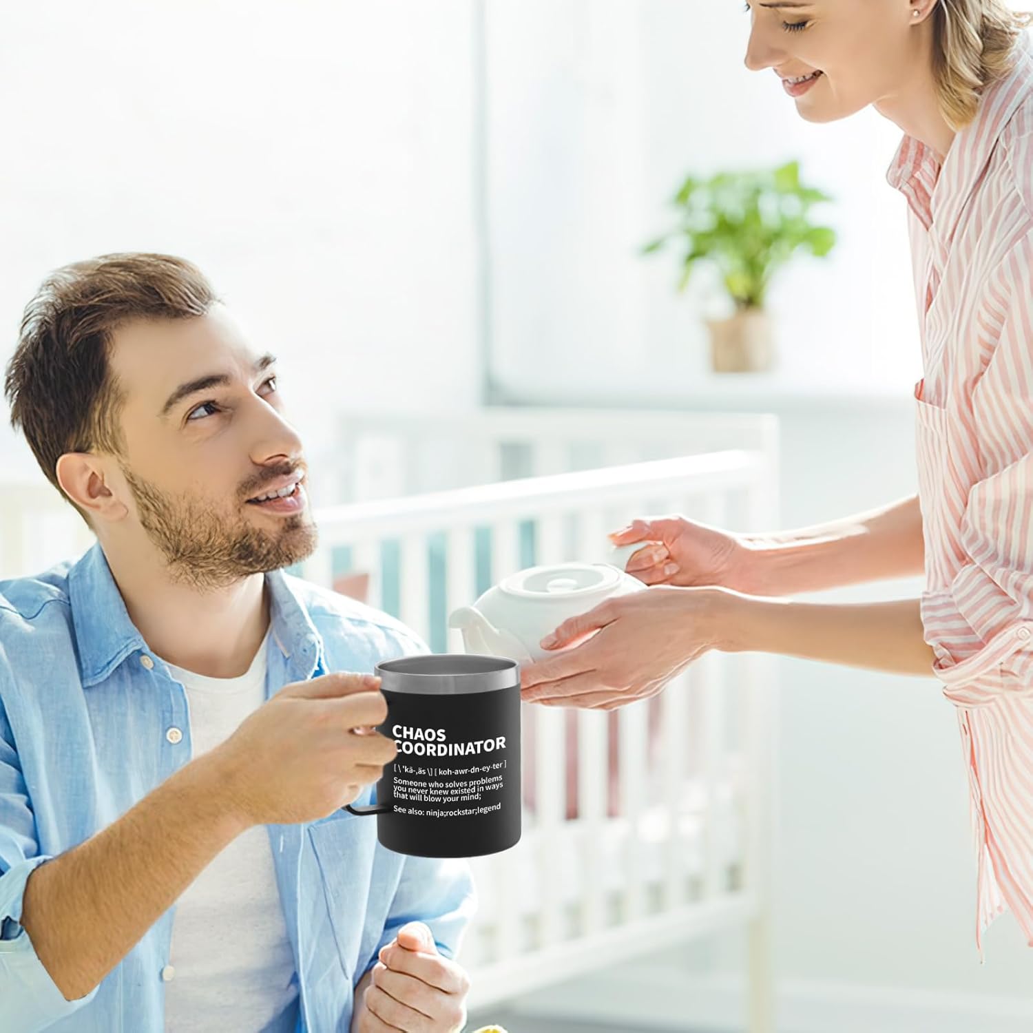 COMOOO Gifts For Men Women, Chaos Coordinator Funny Coffee Tumbler with Handle, 14oz Stainless Steel Coffee Mug Gift for Christmas, Birthday, Families, Boss, Friends, Coworkers,Dad, Mom - Image 7