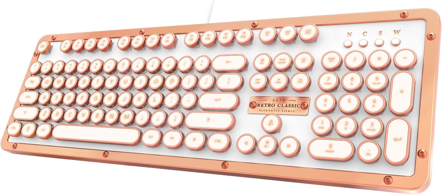 Azio Retro Classic USB (Posh) - USB Wired Leather Vintage Backlit Mechanical Keyboard for PC/Mac (MK-RETRO-L-02-US)