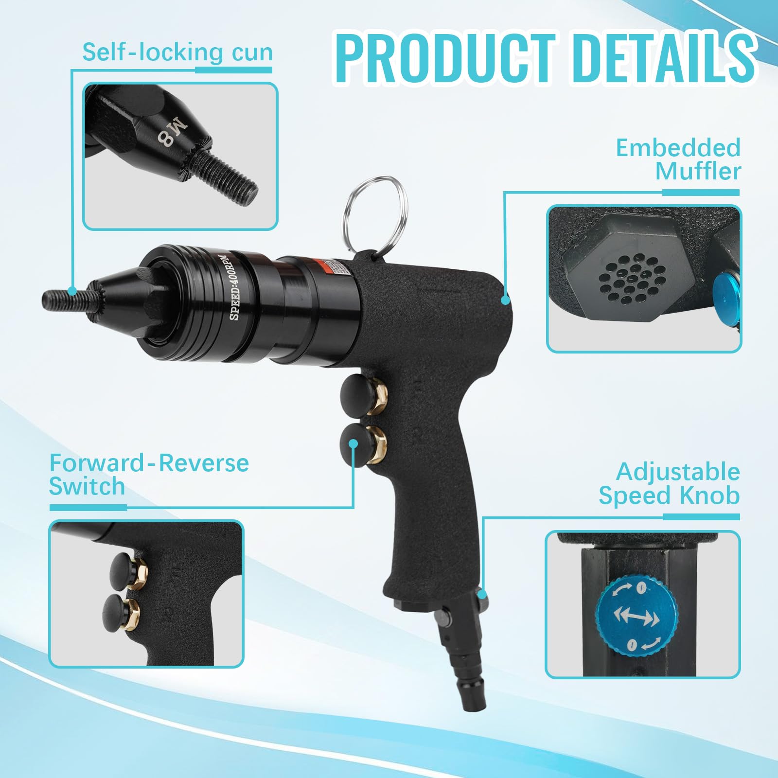 Air Powered Riveter M6 M8 M10 Professional Pneumatic Rivet Nut Gun Kit ...