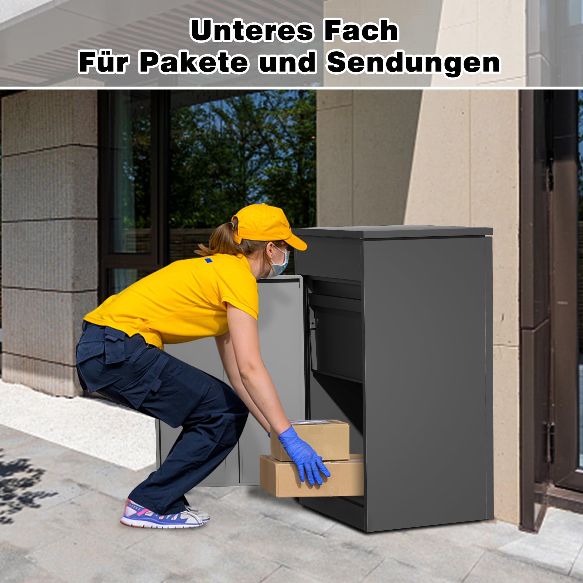 Paketbox Briefkasten mit Paketfach Paketbox Draussen Groß XXL Diebstahlgeschützter Paketbriefkasten Standbriefkasten mit Code-Schloss, wandmontiert wasserdicht für Veranda Garten