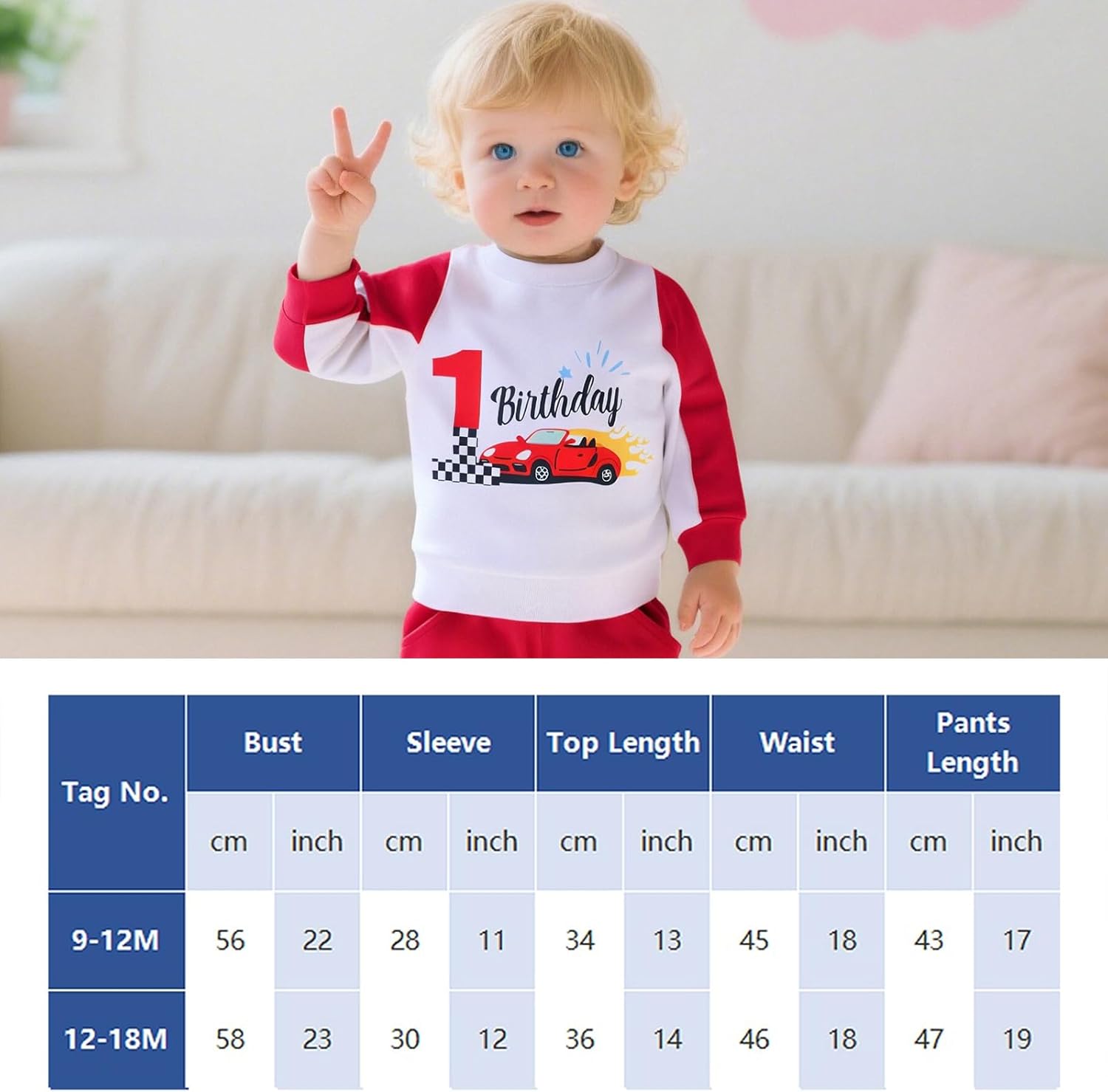 IBTOM CASTLE Race Car Driver First Birthday Outfit Boy Long Sleeve Racer Shirt Pants Fall Winter Clothes Set - Image 7