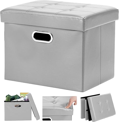 Miniatura 36 de COSYLAND - Reposapiés u otomano con almacenamiento plegable de piel, con agujero para agarrar, para habitación, tamaño pequeño, rectangular, 17 x 15