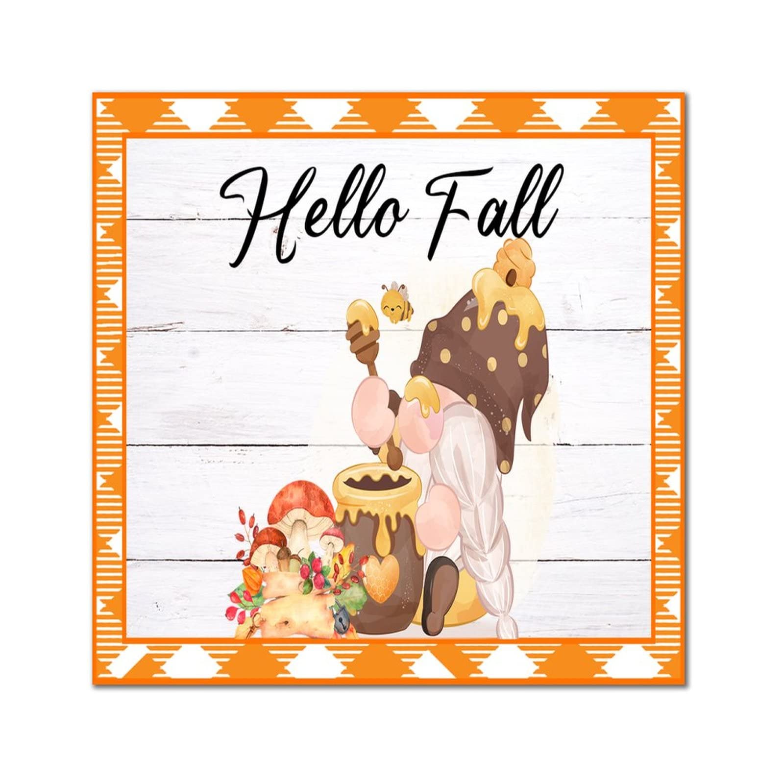 Deco citrouille automne avec la plaque murale en bois Hello Fall pour salon